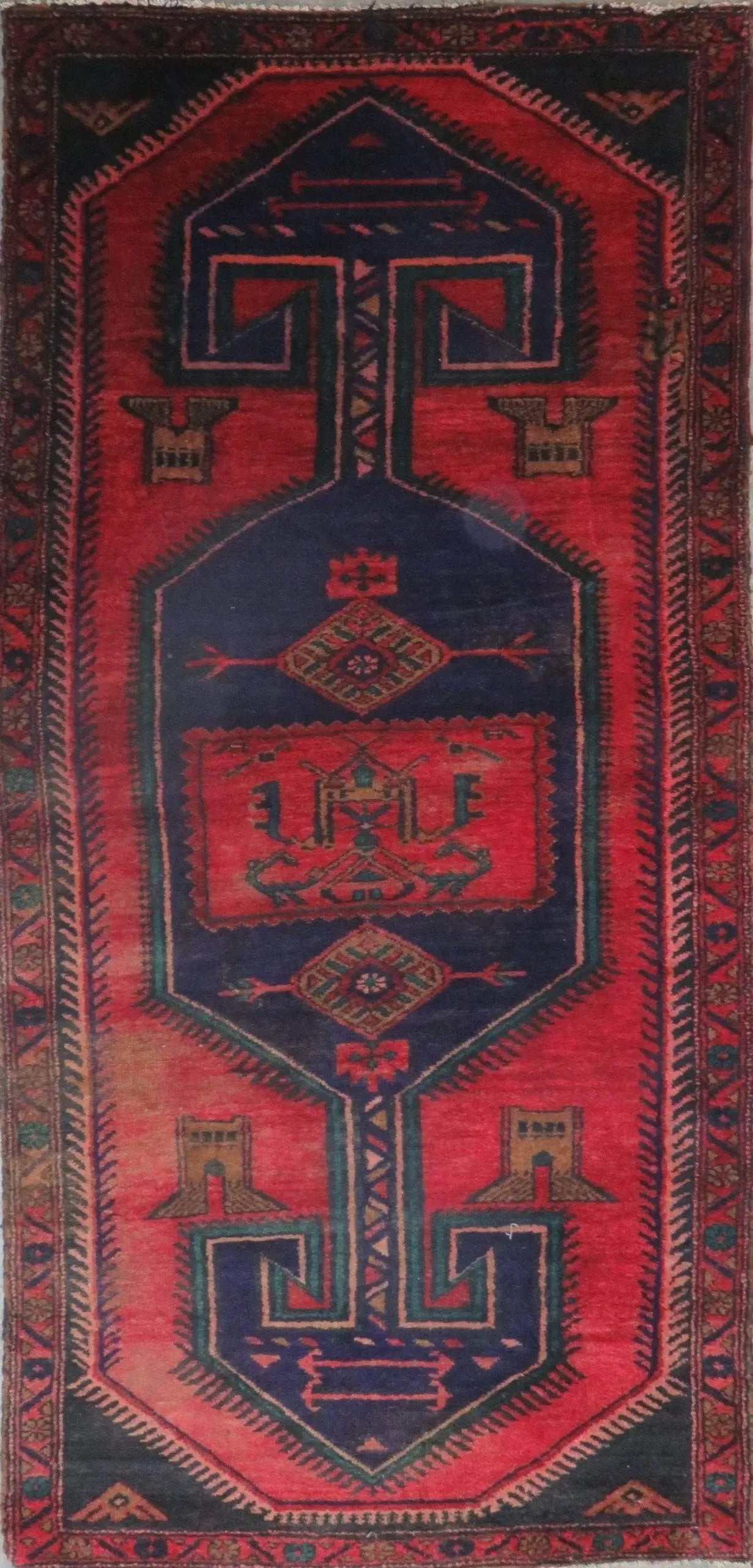 One Of The Kind Hand-Knotted Persian Wool Rug _ Luxurious Vintage Design, 7'2' x 3'4", Artisan Crafted